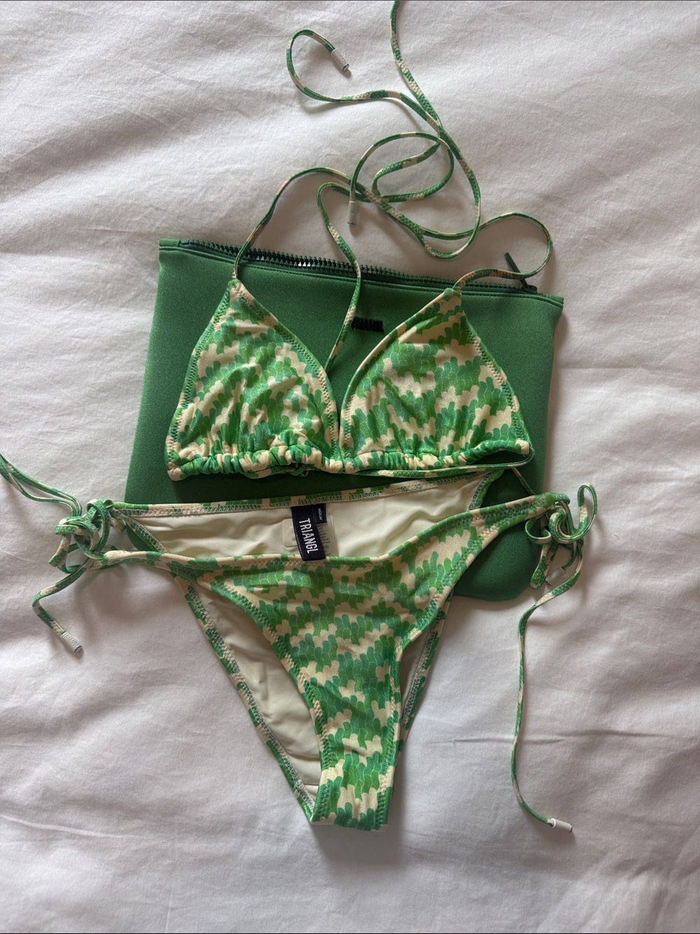 Green Patterned Triangl Bikini Set